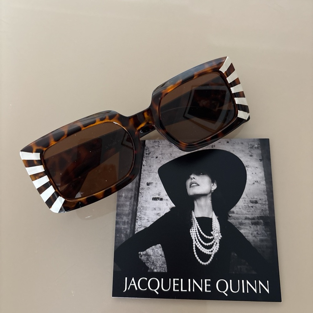 Tortoiseshell and White Stripe Rectangle Sunglasses